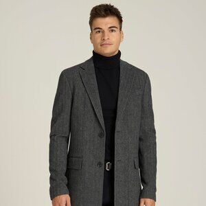 American Tall Wool Coat for Tall Men in Grey and Black Herringbone Size M Tall